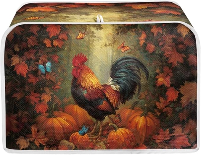 UNICEU Fall Toaster Cover 4 Slience Rooster Pumpkin Butterfly Print Fingerprint Protection for Bread Maker Kitchen Small Appliance Protection Home Decor