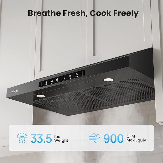 Range Hood 30 Inch Under Cabinet, 900CFM Stainless Steel Kitchen Stove Vent Hood, Touch/Gesture Control, 3 Speed Exhaust Fan, LED Lights, Reusable 5-Layer Aluminum Filters, Black