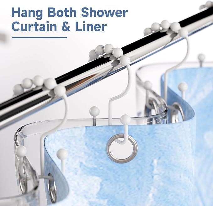Titanker Shower Curtain Hooks Rings, Rust Resistant Metal Double Glide Shower - Image 2