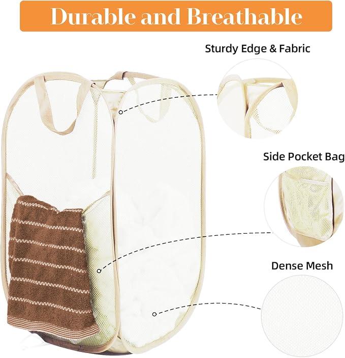 Durable Collapsible Laundry Baskets- Reinforced Mesh Pop Up Laundry Hamper - Image 2