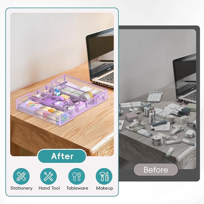Expandable Desk Drawer Organizer, 10 Adjustable Compartment, expands from 8.74 - Image 5