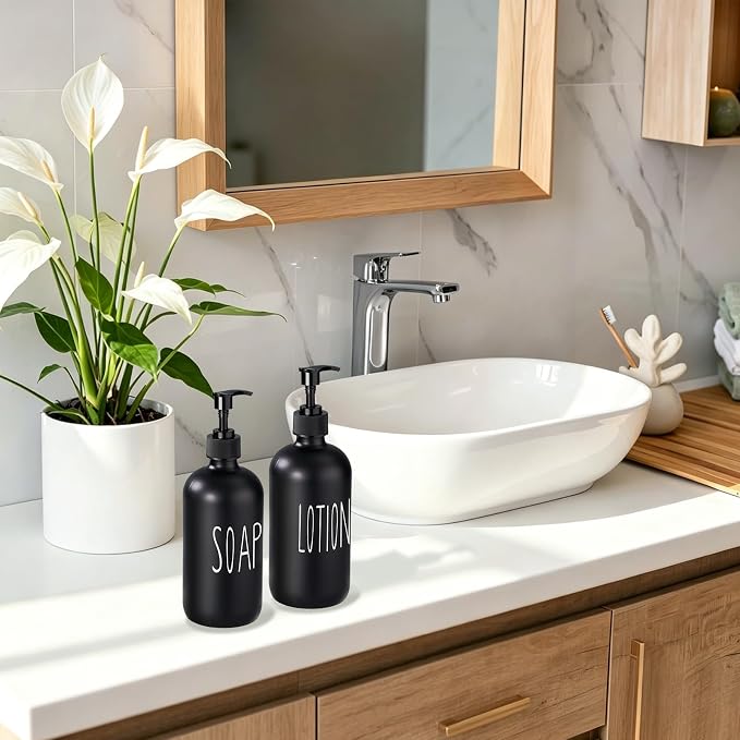 COHOSEGE Glass Soap Dispenser Set 2 Pack, 16 Oz Hand Soap Dispenser - Image 3