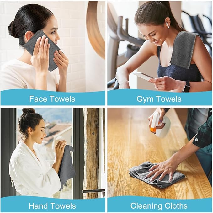 Orighty Washcloths, 5 Pack Microfiber Face Towels, 12x12 Inch Grey - Image 7