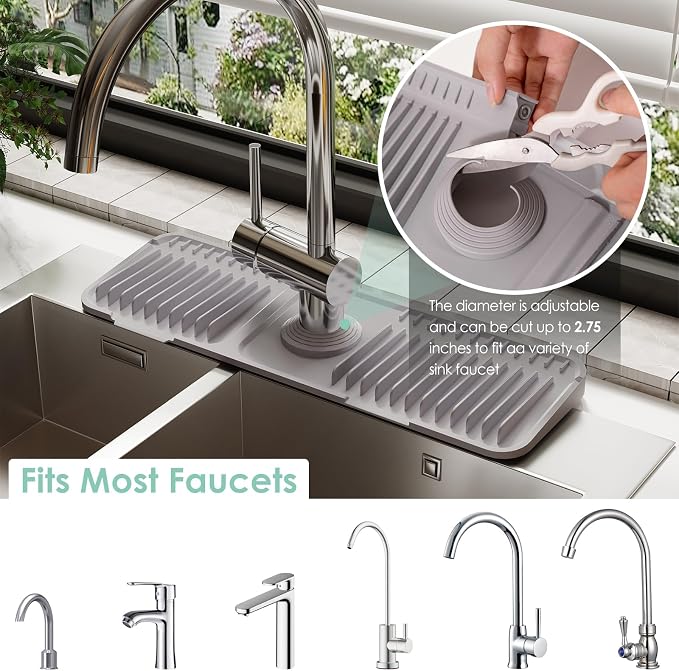 17.7-Inch Silicone Faucet Mat for Kitchen Sink Splash Guard, 7° Slope | - Image 3
