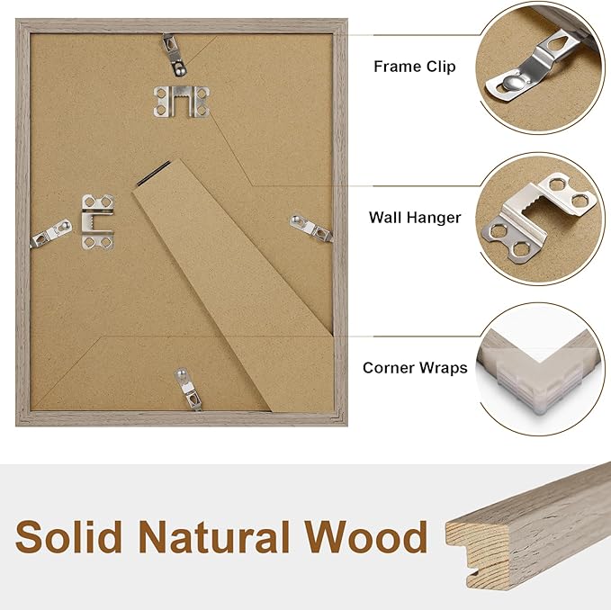 Vittanly 8x10 Picture Frame Set of 2, Solid Wood Frame for Wall or Tabletop, Display Photo 5x7 with Mat or 8x10 without Mat, Light Brown
