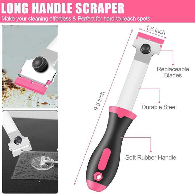NECAMOCU 4 Pack Razor Blade Scraper, Includes 50 PCS Metal & Plastic Blades | - Image 2