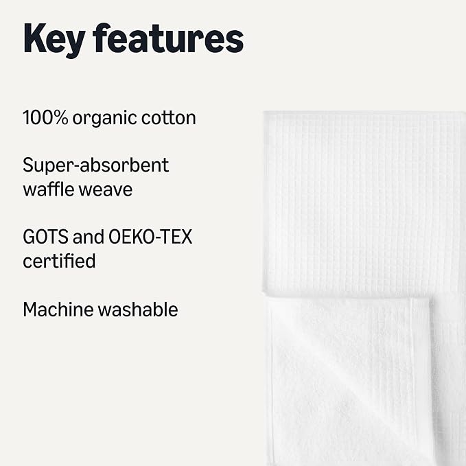 Amazon Basics Organic Cotton Waffle Weave Kitchen Dish Towels, Ultra Absorbent - Image 2