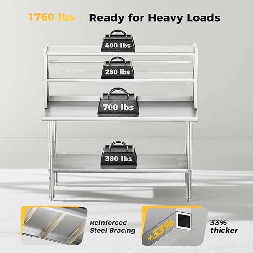 60x24 in NSF All Stainless Steel Table with Adjustable Shelf & Pegboard Panels & Casters, Kitchen Prep Table Commercial Heavy-Duty Worktable with Large Space Storage for Restaurant Garages