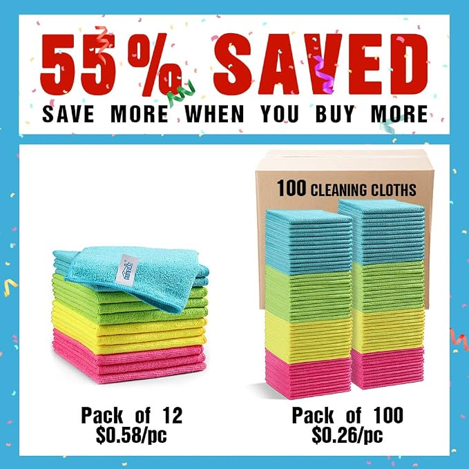 HOMEXCEL 100PK Microfiber Cleaning Cloth, Cleaning Rag - Image 2