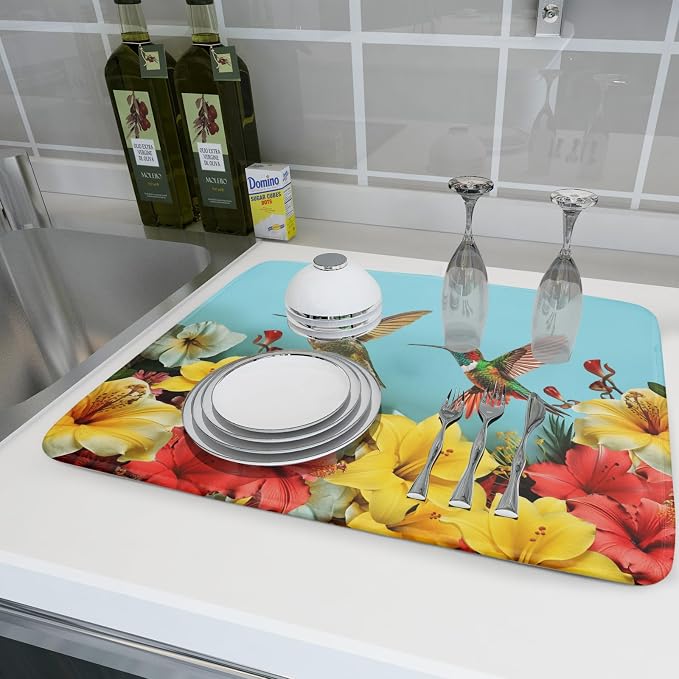 Kawani Hummingbirds Floral Dish Drying Mat - Image 6