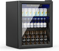 1.6 Cubic Feet Mini Fridge, 70 Can Freestanding Beverage Refrigerator with Glass Front Door for Soda, Beer Under Counter Small Refrigerator with Adjustable Shelves and Digital Display(Black)