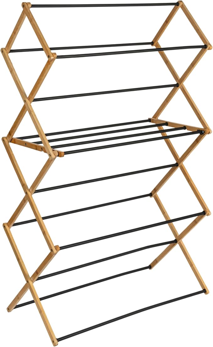 Household Essentials Bamboo Folding Clothes Drying Rack | Large Capacity by HouseholdEssentials
