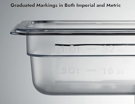 CURTA 6 Pack NSF Food Pans, 1/4 Size 2 1/2 Inch Deep, Commercial Polycarbonate Plastic Clear Freezer-Safe