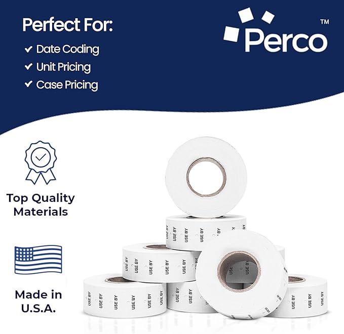Perco USE by 1 Line Labels - 1 Sleeve, 8,000 "USE by Labels for Perco Lite, X, Plus and Pro 1 Line Date Guns