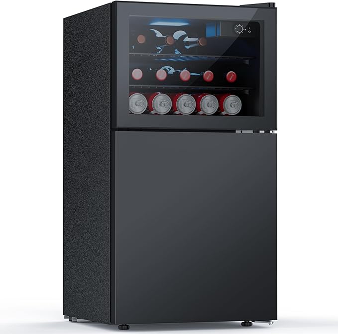 2.6 Cu.Ft Mini Fridge with Freezer, Compact Refrigerator with Upper Glass Door, Reversible Door & Adjustable Thermostat for Bedroom, Dorm, Office