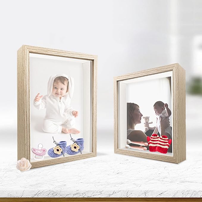 8x10 Shadow Box Frame Display Case, Wood with Plexiglass, Display Case Box for Memorabilia, Medal, Crafts,Tickets and Photos, Picture Frame for Wall and Tabletop (3pcs-Natural Wood, 8x10)