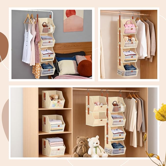 Fabric Hanging Closet Clothes Organizers and Storage Detachable 4 Tier | - Image 7