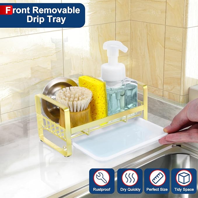 HULISEN Kitchen Sponge Holder, 304 Stainless Steel Sink Caddy - Image 3