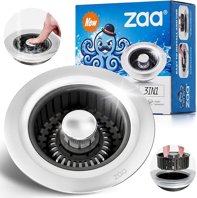 zaa 3 in 1 Kitchen Sink Drain Strainer Stopper Removable Basket Pop-Up by zaa