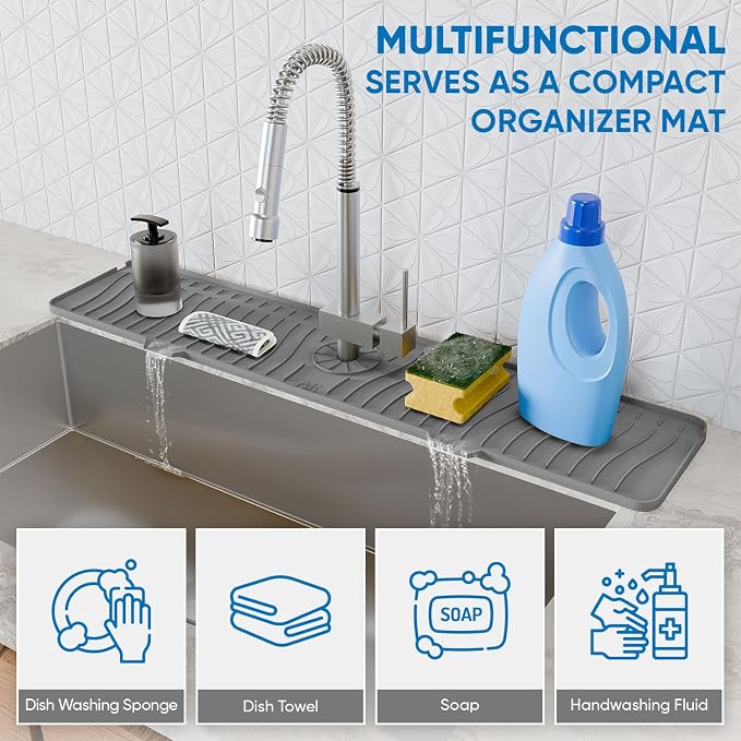 24 Inch Longer Faucet Mat for Kitchen Sink, Silicone Sink Faucet Mat Splash - Image 8