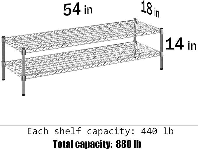 18" Deep x 54" Wide x 14" Height Wire Shelving Kit | 2-Tier | NSF Commercial Storage Rack Unit