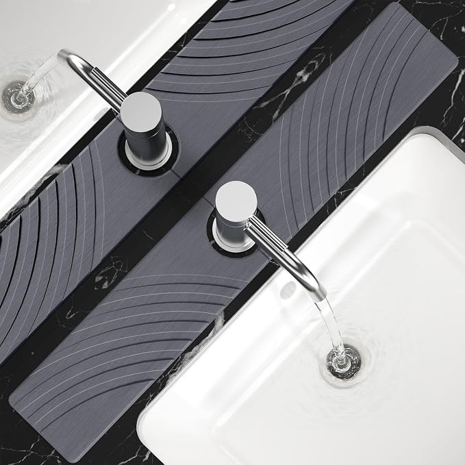 SpaceHacks Stone Faucet Mat for Kitchen Sink 23.7x4 in, Dark Gray | Fast Drying by SpaceHacks