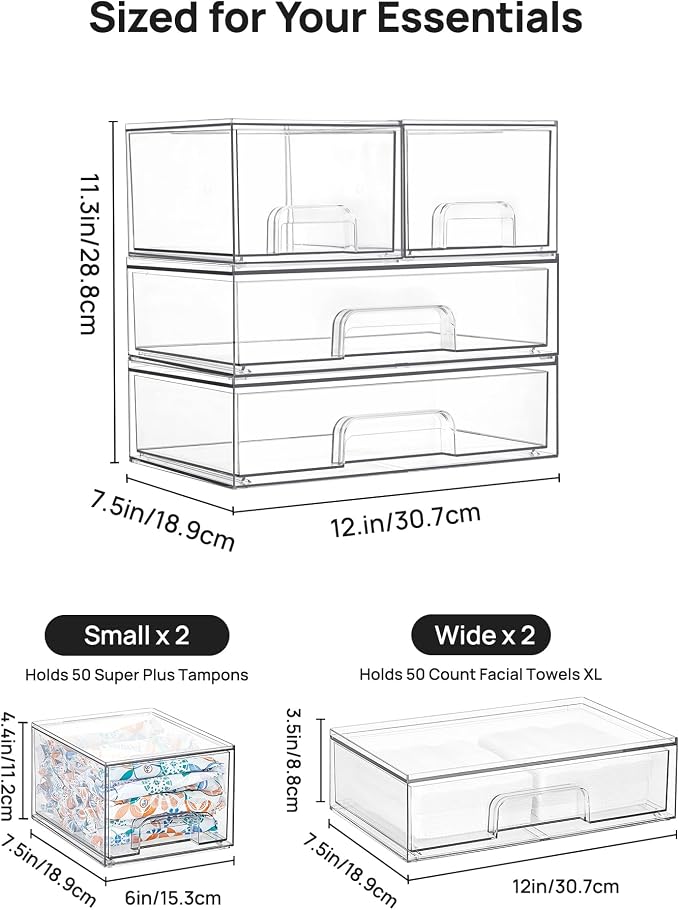 Vtopmart Clear Stackable Storage Drawers Set of 4, Plastic Organizer Bins | - Image 2
