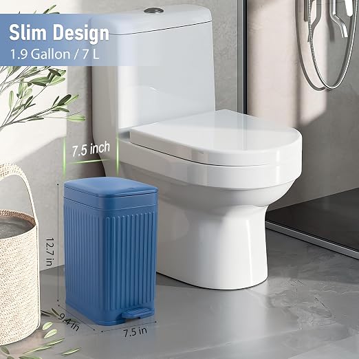 Small Bathroom Trash Can with Lid, 1.9 Gallon Slim Soft Close Step, Kitchen & - Image 2