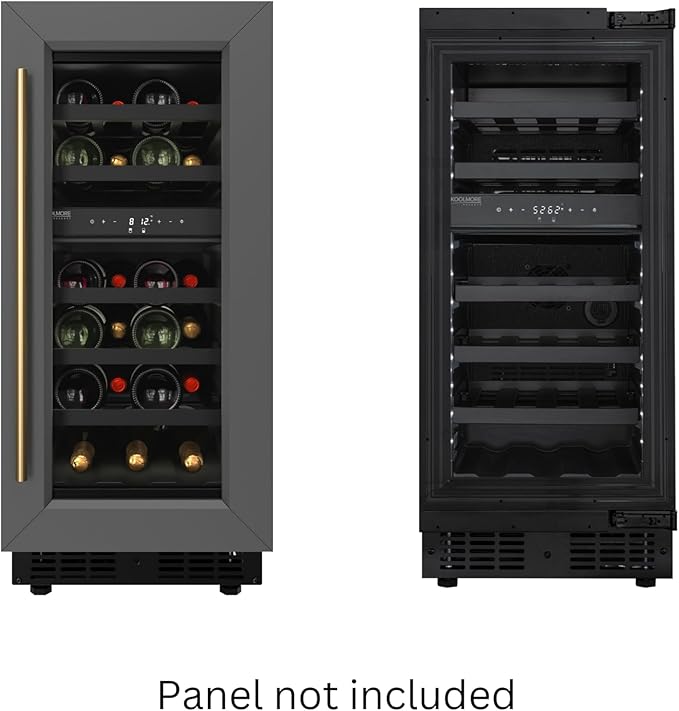 KoolMore Reserve 15 in. Under-Counter Panel Ready Dual Zone Built-in Wine Cooler with Black Shelves and 23 Bottle Capacity in Black (KM-CW28DZ-BPR)
