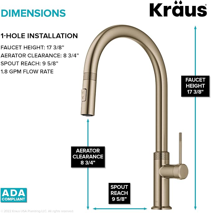 KRAUS Brushed Gold 17 in Pull Down Kitchen Faucet KPF-2654BG | Diamond-knurled - Image 4