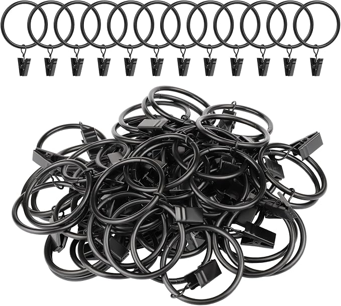 Curtain Rings with Clips, 44 Pack Metal Drapery Rings with Clips Hooks Hangers by Unknown