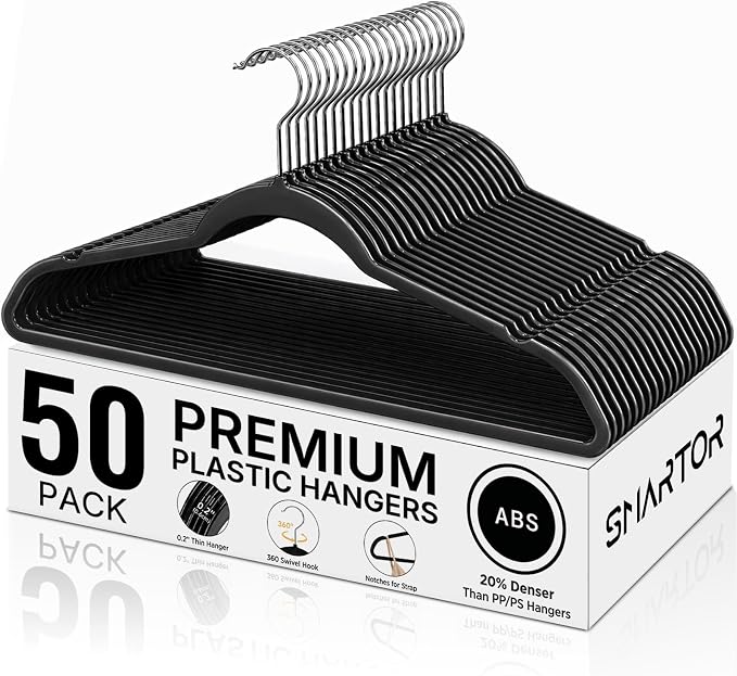 Plastic Hangers 50 Pack, Heavy Duty Plastic Hangers by Smartor