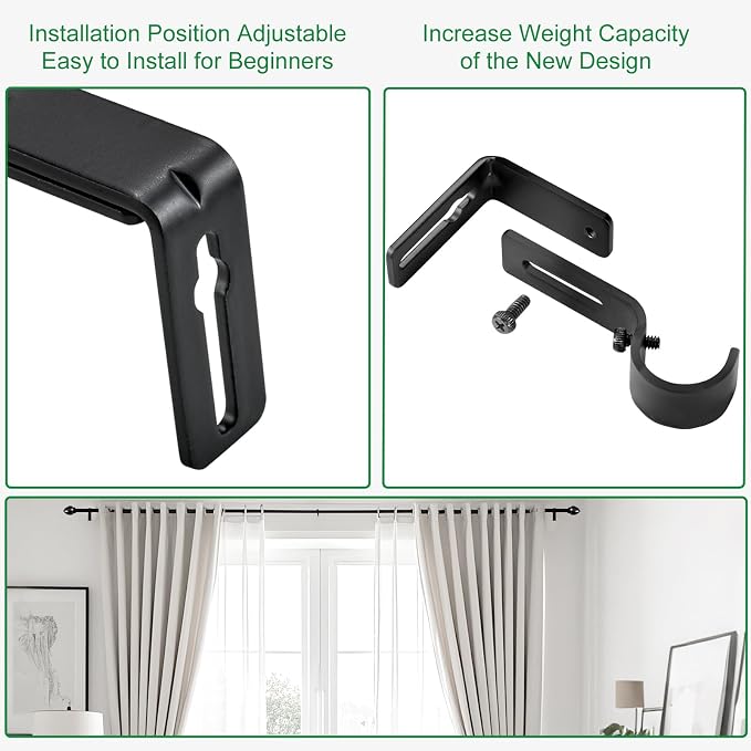 LLPJS Curtain Rod Bracket Adjustable, Drapery Rod Holder Hooks Support Hangers - Image 7