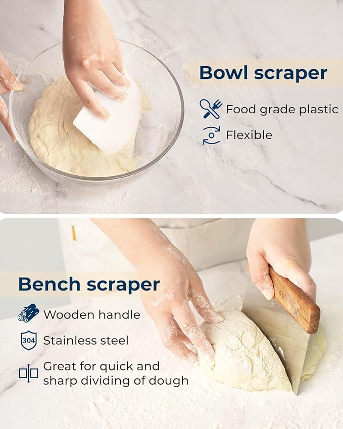 Silicone Banneton Bread Proofing Baskets Set of 2, 9" Round & 10" Oval Foldable Sourdough Proofing Baskets with Sourdough Bread Baking Supplies, Complete Bread Making Kit