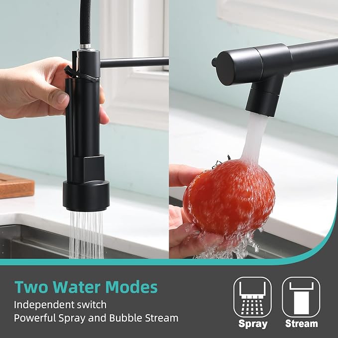 Commercial Faucet with Sprayer, Matte Black Kitchen Faucet Modern Single Handle - Image 3