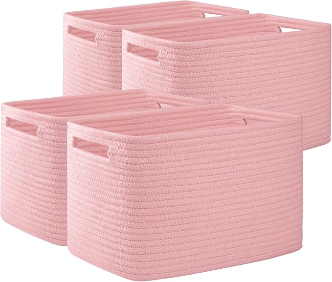 OIAHOMY 4 Pack Storage Baskets for Organizing 15L Cube Storage Bins Pink by MasterofSpaceOptimization