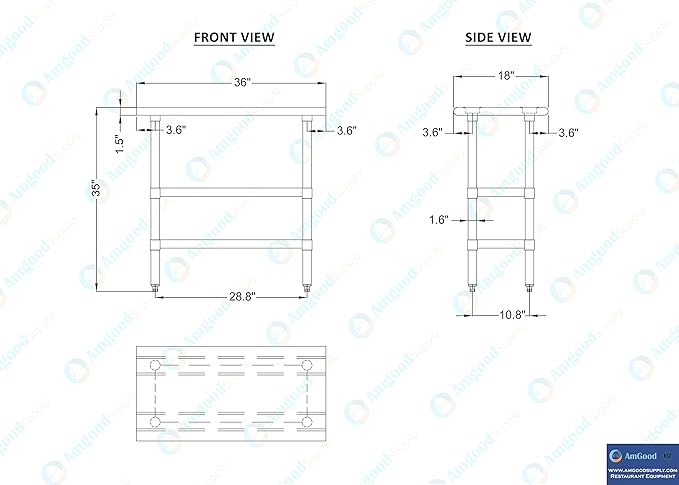 AmGood Stainless Steel Work Table with 2 Shelves | NSF | Metal Utility Table (36" Long x 18" Deep)