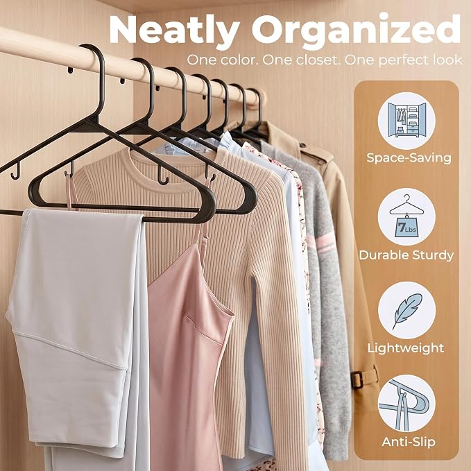 HOUSE DAY Black Plastic Hangers 20 Pack, Slim Space-Saving Clothes Hangers | - Image 2