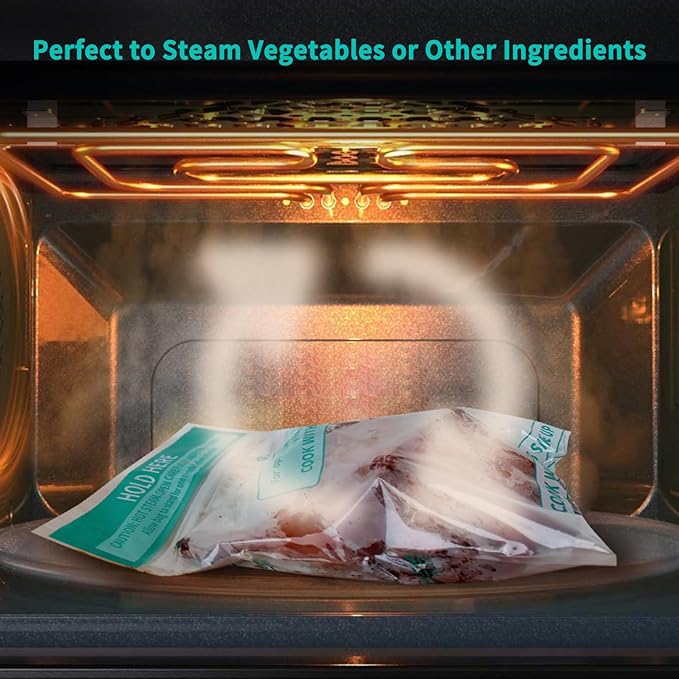 Microwave Steamer Bags 15 Pack Zip Steam Vegetable Cooking Bag for Potatoes Meat, 7.9 X 8.7 Inches