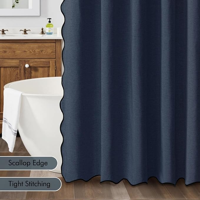 MIULEE 72"x84" Extra Long Scalloped Linen Shower Curtain Navy - Image 5
