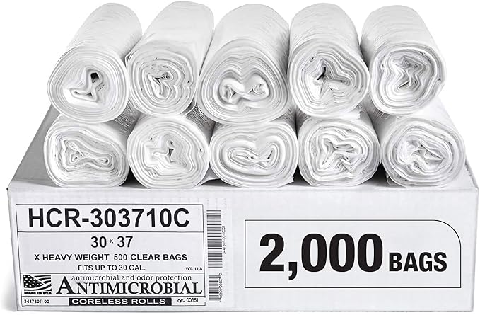 Aluf Plastics 30 Gallon 10 Micron Clear Trash Bags 30" x 37" 2000 Bags by AlufPlastics