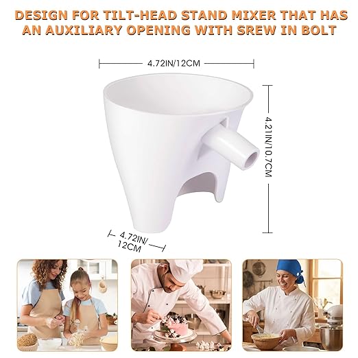 Flour Funnel for Stand Mixer, Tilt-Head with Auxiliary Opening Mixer Attachment, Easy Pour Baking Accessory