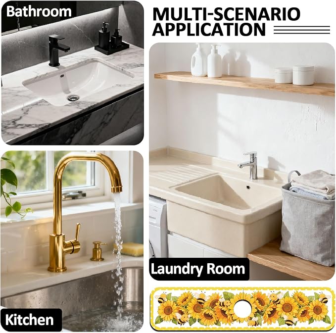 2 Pcs Kitchen Sink Splash Guard Faucet Mat Sunflower Faucet Mat - Image 7