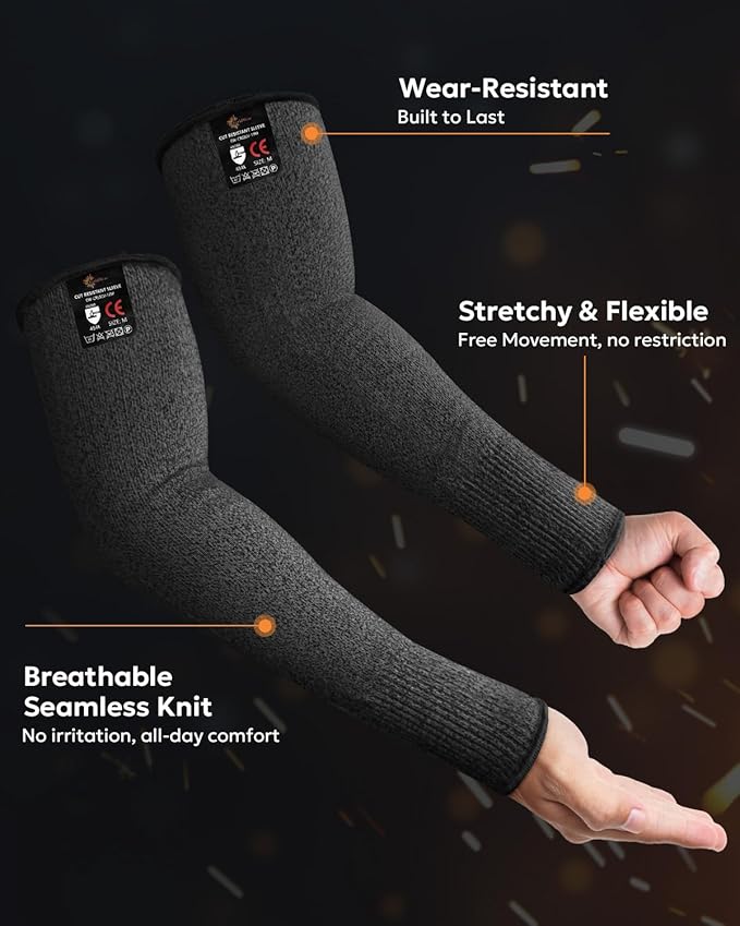 Evridwear Protective Arm Sleeves Cut Resistant Farmers Sleeves for Men Work, Gardening, Farming, Arm Protectors for Thin Skin and Bruising (Medium, Black No Thumb Hole)