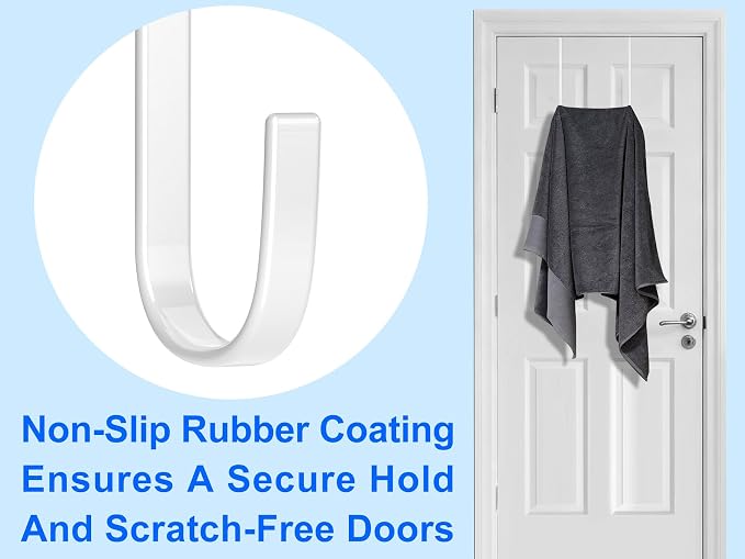 Single Long Over Door Steel Hooks 4 Pack Fit 1-3/8" Door 10" White | Plastic - Image 4