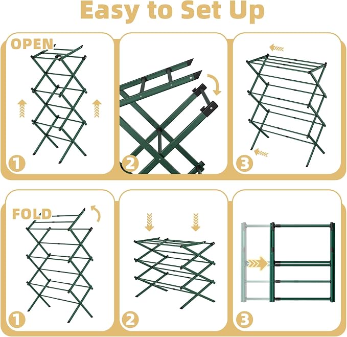 BAKON Foldable Space Saving Clothes Drying Rack, Extendable Rustproof Laundry - Image 5