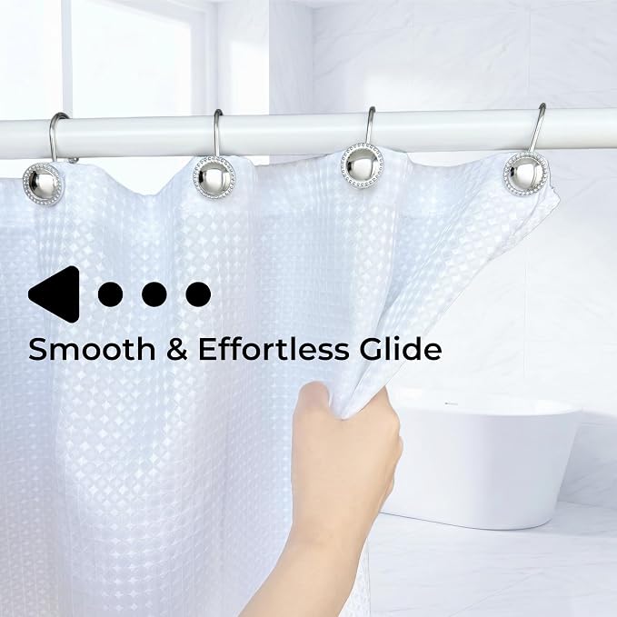 Shower Curtain Hooks, Rust-Resistant Decorative Rings, Chrome | Heavy-Duty - Image 5