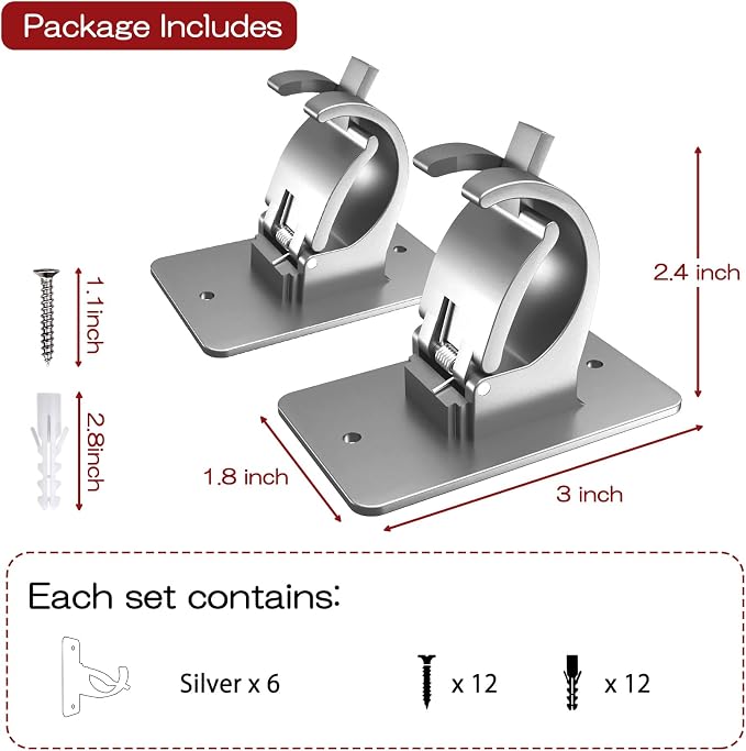 6PCS No Drill Curtain Brackets, Self-Adhesive Rod Holders, Universal Plastic - Image 5