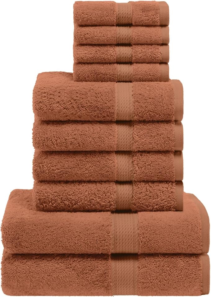 SUPERIOR Egyptian Cotton Ultra Plush & Absorbent, 10 Piece Set, Rust | Quick Dry by SUPERIOR