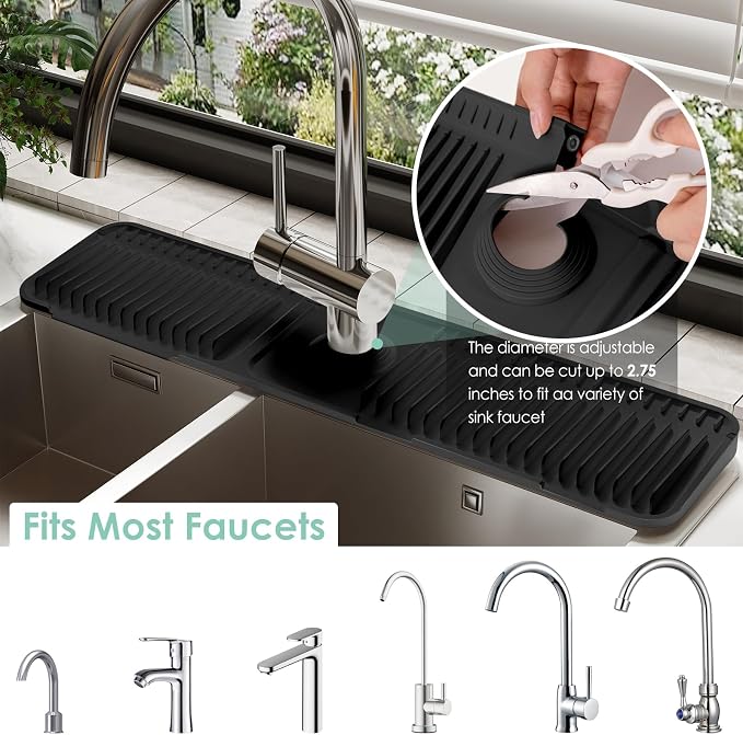 24-Inch Silicone Faucet Mat for Kitchen Sink Splash Guard, 7° Slope | 24"x5.5" - Image 3